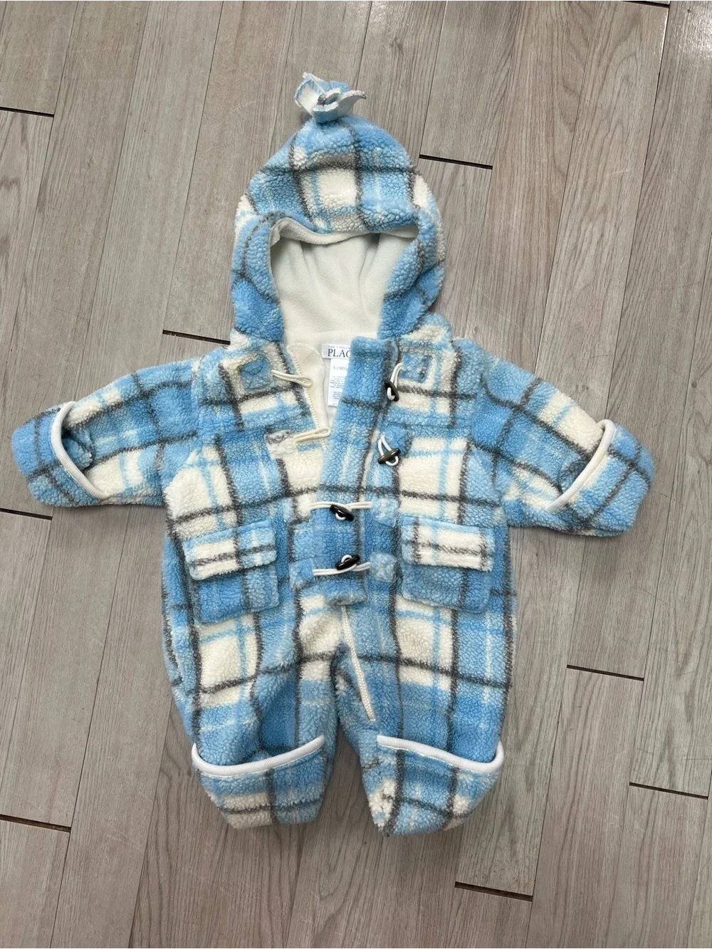 VTG The Children's Place Blue Plaid Hooded One-Piece Snowsuit Bunting